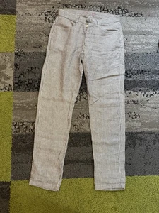 Alex Crane Pants Men's 30 Cham Linen Blue White Striped Button Fly - Picture 1 of 7