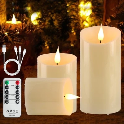 3× Wiederaufladbar Flacker LED Teelichter LED Kerzen Fernbedienung Dimmbar Timer - Bild 1 von 4