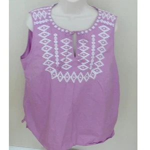 TALBOTS ärmelloses lila lavendel besticktes Boho Southwestern Shirt Oberteil XL  - Bild 1 von 5