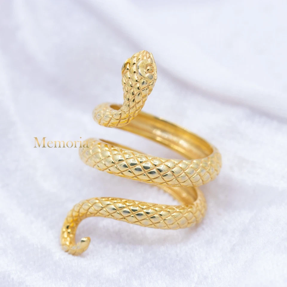 925 Argento Sterling Spirale Serpente Anello Placcato Oro Appariscente Misura 6 - Immagine 1 di 1