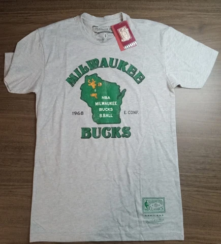 Mitchell ness Milwaukee Bucks tshirt men size Small bucks state Heather grey Cover