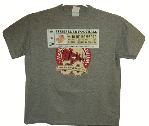 CALGARY STAMPEDERS 50th Anniversary McMahon Stadium CFL NEW T Shirt Size Large Cover