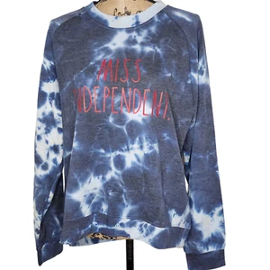 Rae Dunn Miss Independent Damen-Sweatshirt gefärbt Rundhalsausschnitt Größe Large blau - Bild 1 von 14