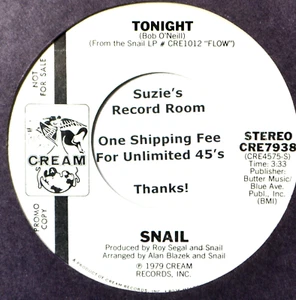 Snail Tonight Country Pop Rock Cream Label DJ Promo NM 45 7" Vinyl -Coupons! - Picture 1 of 3