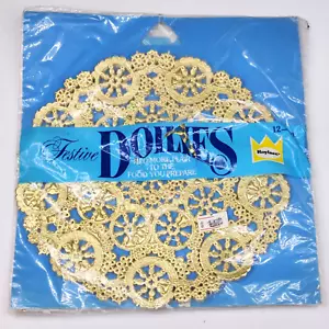 Vintage Roylace Gold Papierdeckchen 8" rund 12 kt ungeöffnete Packung - Bild 1 von 6