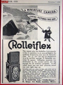 Vintage ROLLEIFLEX Miniature Reflex Camera Advert : Original Small 1938 Print AD - Picture 1 of 1