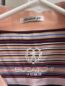 Bugatchi Shaped Fit Pink Striped Long Sleeve Button Down Dress Shirt Men's M - Picture 1 of 6