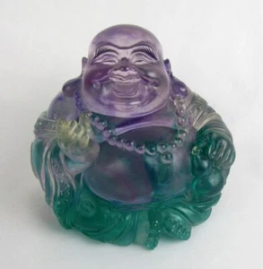 Large Heavy Resin Purple Green Laughing Buddha Sculpture Pen Holder Figurine - Picture 1 of 9
