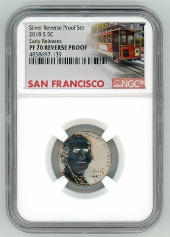 2018 S JEFFERSON NICKEL 5C REVERSE PROOF NGC PF 70 EARLY RELEASES TROLLEY Cover