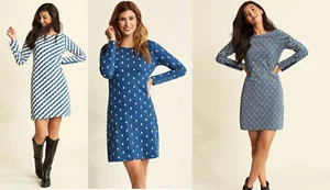 Hatley Kleid blau weiß geometrische Muster Zoe Dress Shoreline Dress Raindrops - Picture 1 of 6