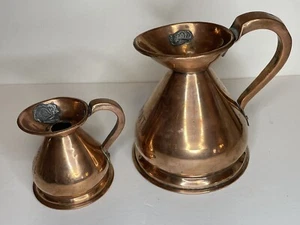 Antique Copper Haystack Measures Set of 2 Pitchers 1/2 Gil & Pint with Stamps - Picture 1 of 24
