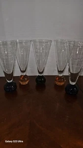 5 Tall Pilsner MCM Vintage Hand Blown Round Bubble Bottom Base Beer Glasses. - Picture 1 of 8