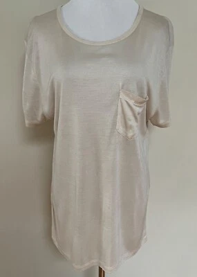 NWT Saint Laurent YSL Cream Silk Knit Chest Pocket Scoop Neck Tee Shirt XL $890 - Image 1 of 4