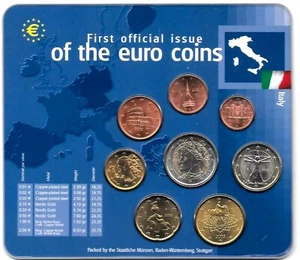 2002 ITALY - FIRST EURO MINT BU SET (8) - SEALED ORIG. PKG - BEAUTY! - Picture 1 of 8