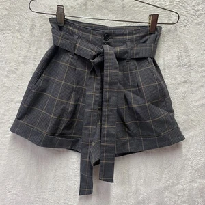 Abercrombie & Fitch Herringbone Shorts Women's XS Gray Belted Pleated Academia - Picture 1 of 9