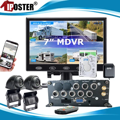 GPS MDVR 7" Monitor 1080P Backup Camera 2T HDD For Truck Bus Caravan Remote View - image 1 of 4
