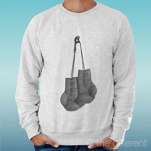 FELPA UOMO LEGGERA SWEATER GRIGIO CHIARO GREY  " GUANTONI BOXE SPORT PUGILATO " - Picture 1 of 1