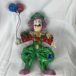 Vintage große Pappmaché Clown Figur Spitzenkragen hält Ballon Mexiko - Bild 1 von 15