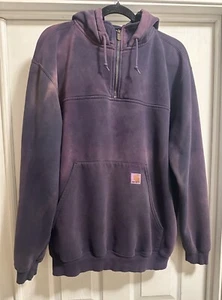 Carhartt Half Zip Hoodie Mens Large Purple Sun Faded Heavy Workwear Vintage - Picture 1 of 14