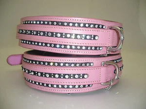 SUPER SIZE LEATHER COLLAR 2 INCHES WIDE WITH CRYSTAL AND PREMIUM LEATHER  - Picture 1 of 4