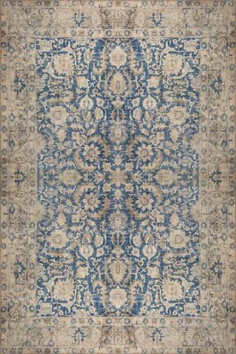 Kilimway Blue Area Rug, Pastel Vintage Oushak Blue Beige Floral Rug Washable - Image 1 of 4