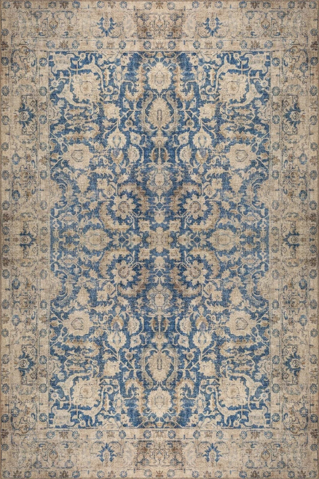 Kilimway Blue Area Rug, Pastel Vintage Oushak Blue Beige Floral Rug Washable - Image 1 of 4