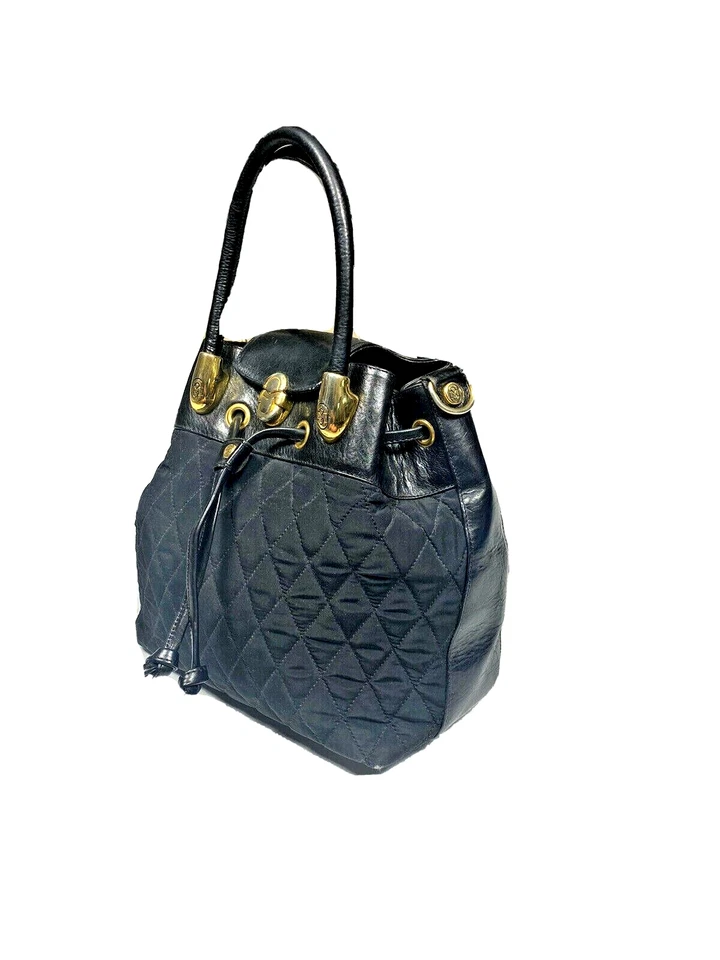 Marino Orlandi Bolso Cubo Acolchado Cuero Diseñador Bolso Lujo Negro Dorado Cartera Foto 1 de 4