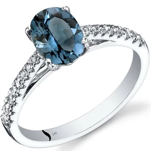 Anillo de topacio azul londinense oro blanco 14K corte ovalado 1,25 quilates talla 7 - Imagen 1 de 2