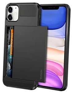 Case for iPhone 11 Case Wallet Credit Card Holder ID Slot Sliding Door Black - Picture 1 of 7