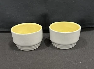 Vintage GE HALL Ovenware Refrigerator Ware Yellow Grey 1930s - Set Of 2 Ramekins - Picture 1 of 8