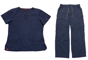 Dickies Set 2 Pezzi Cargo Coulisse Scrub Camicia Pantaloni Donna Blu Utility Medical S - Foto 1 di 23