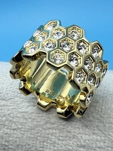 Waben Eternity Multi Lünette, runde klare Kristalle PMJ China goldfarben Gr. 9 - Bild 1 von 7