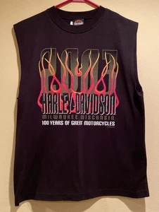 Harley-Davidson 100th Anniversary Black Flames Sleeveless Tank Top 2003 NWT MED - Picture 1 of 8