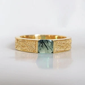 Natural Prehnite Ring 925 Sterling Silver Gold Plated Handmade Ring For Men's - Picture 1 of 4