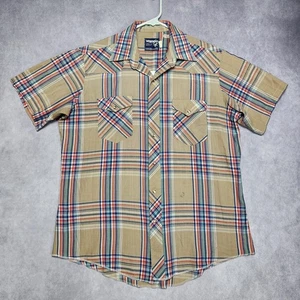 Vintage Wrangler Hemd Herren 16,5 hellbraun kariert X-Long Tails Pearl Snap Western 70er USA - Bild 1 von 16
