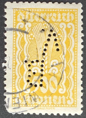 Hungary - 1930s Revenue Stamp 5000 Filler Yellow Fiscal Issue - PERFIN  - Stamp - Image 1 of 3