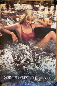 Poster birra vintage Schmidt sexy bionda birra bambino vasca idromassaggio onesto in Minnesota - Foto 1 di 8