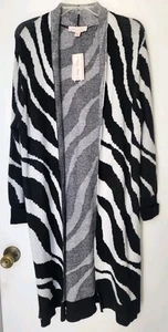 PHILOSOPHY Plumero Suéter Cárdigan Chaqueta Talla L Mujer Negro Blanco Estampado Cebra  - Imagen 1 de 4
