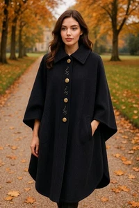 Vintage Julius Lang Bavaria Trachten Wollmantel Cape Kapuze Damengröße 8 US selten - Bild 1 von 16