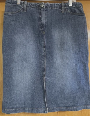 Y2K Vintage DORi Blue Denim Pencil Skirt, Women's 2XL, Front Slit, 100% Cotton - Image 1 of 4