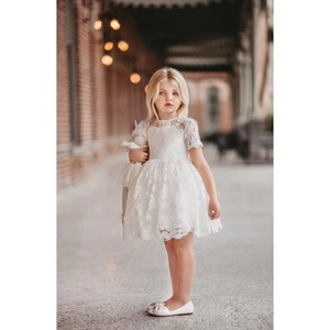 NWT Only Little Once Lacey Evangeline Vintage Length Flower Girl Dress Size 7 - Picture 1 of 6