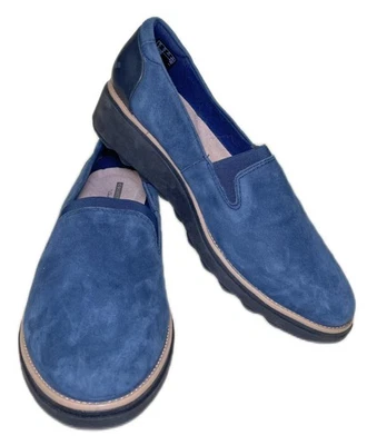 Zapatos Mocasín Plataforma Cuña 10W Clarks Sharon Dolly Azul Gamuza Cuero Foto 1 de 4
