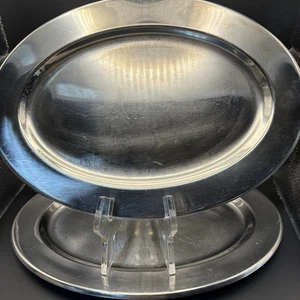 4er Set Vintage 14" Edelstahl Oval Servierplatten Buffet Gastronomie - Bild 1 von 5
