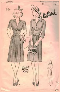 2100 Vintage Butterick Sewing Pattern Misses 1930s Quick Easy Dress 14 OOP Sew - Picture 1 of 2