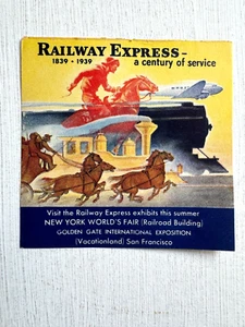 1939 New York's World Fair Railway Express Cinderella Stamp - Picture 1 of 2