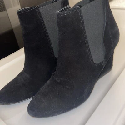 Womens LANVIN 160027 Black Suede Pull on Wedge Boots Sz 8 - Image 1 of 4
