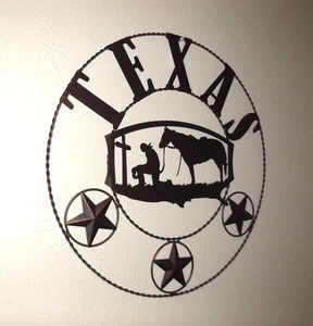  21" TEXAS COWBOY PRAYER FAITH CHURCH METAL WALL ART WESTERN HOME DECOR MESHWIRE - Picture 1 of 5