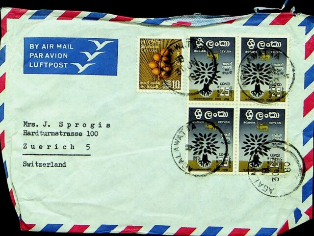 Ceylan Sri Lanka 5v Sur Poste Aérienne Housse De Agalawatta To Zurich Suisse