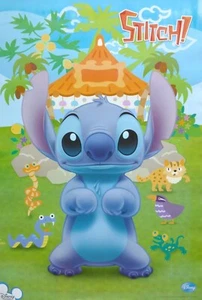 DISNEY "STITCH STANDING BY CUTE CARTOON CAT, SNAKES, BIRD, LIZARD" POSTER - Picture 1 of 1