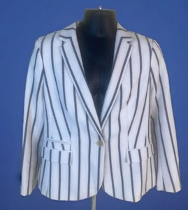 Talbots Petite Blazer Jacket Women's 14P White Striped Button Front Lined NEW - Picture 1 of 14